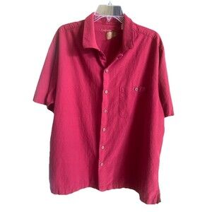 Silk Caribbean Red Wine Colored Short Sleeve Button Up Shirt Size XL